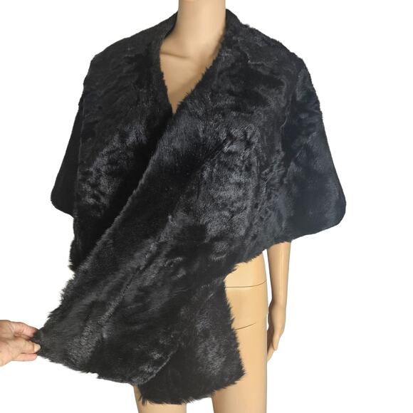 1950s Genuine Black Rabbit Fur Leibb Bros Stole Shawl Vintage Cape Size Large - Picture 3 of 7